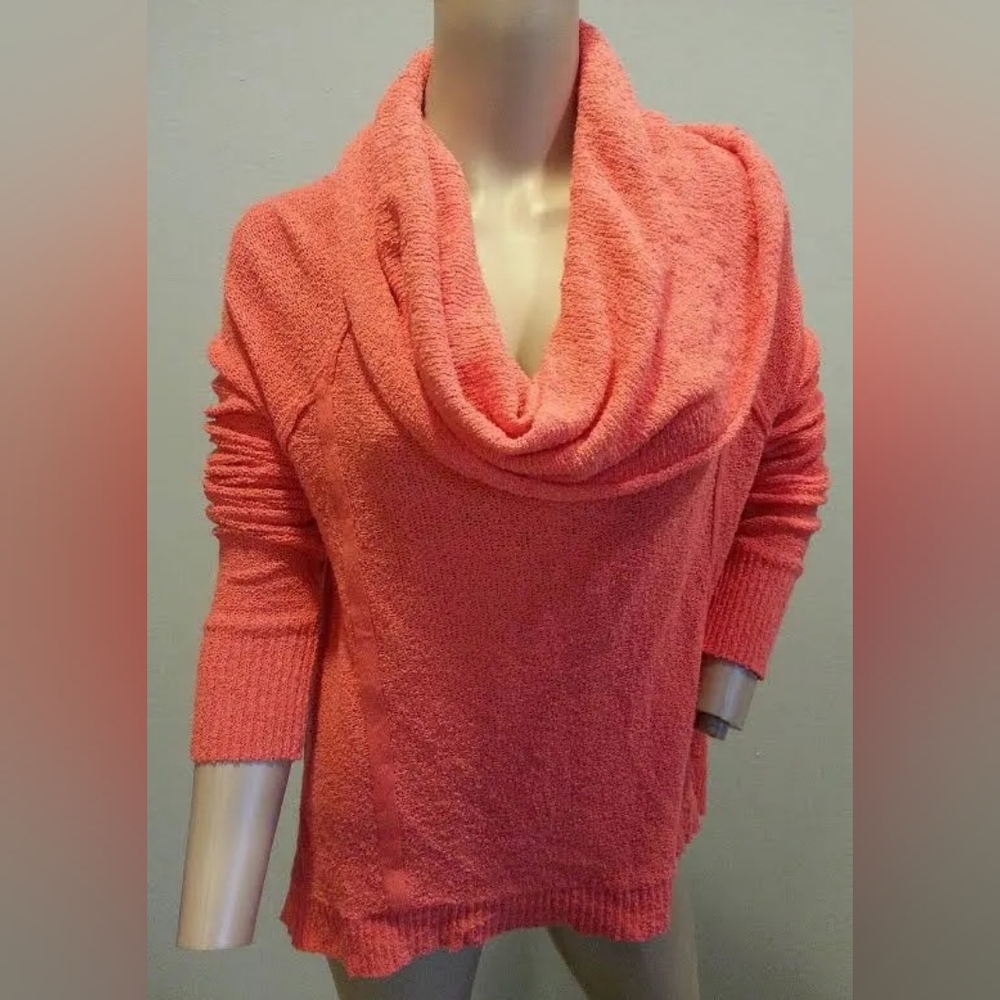 free people Cowl neck Hi-low Knit sweater Cotton top S / M coral 🪸